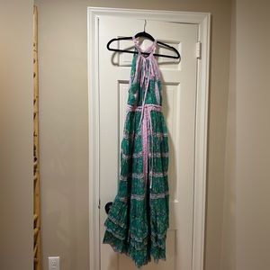 free people, green and pink hi-low maxi dress NWT
